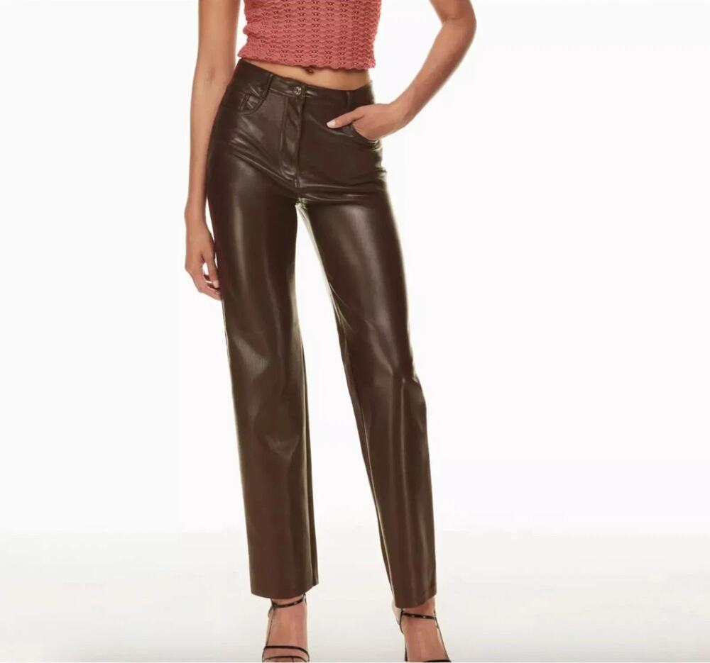 Babaton Vegan Leather High Rise Wide Leg Pants Size 6 Brown Fall Quiet Luxury